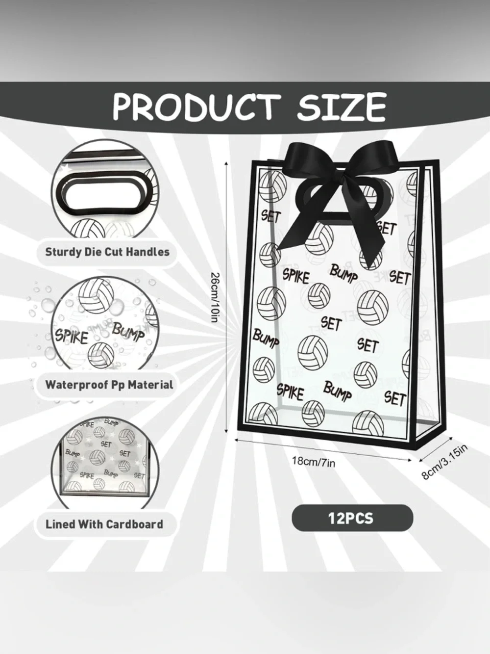 Volleyball Clear Goodie Bags with Black Ribbons